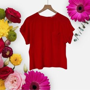 Sunny Leigh Vintage Red Silk Blouse. Elegant Red Silk Short-Sleeve Women's Top